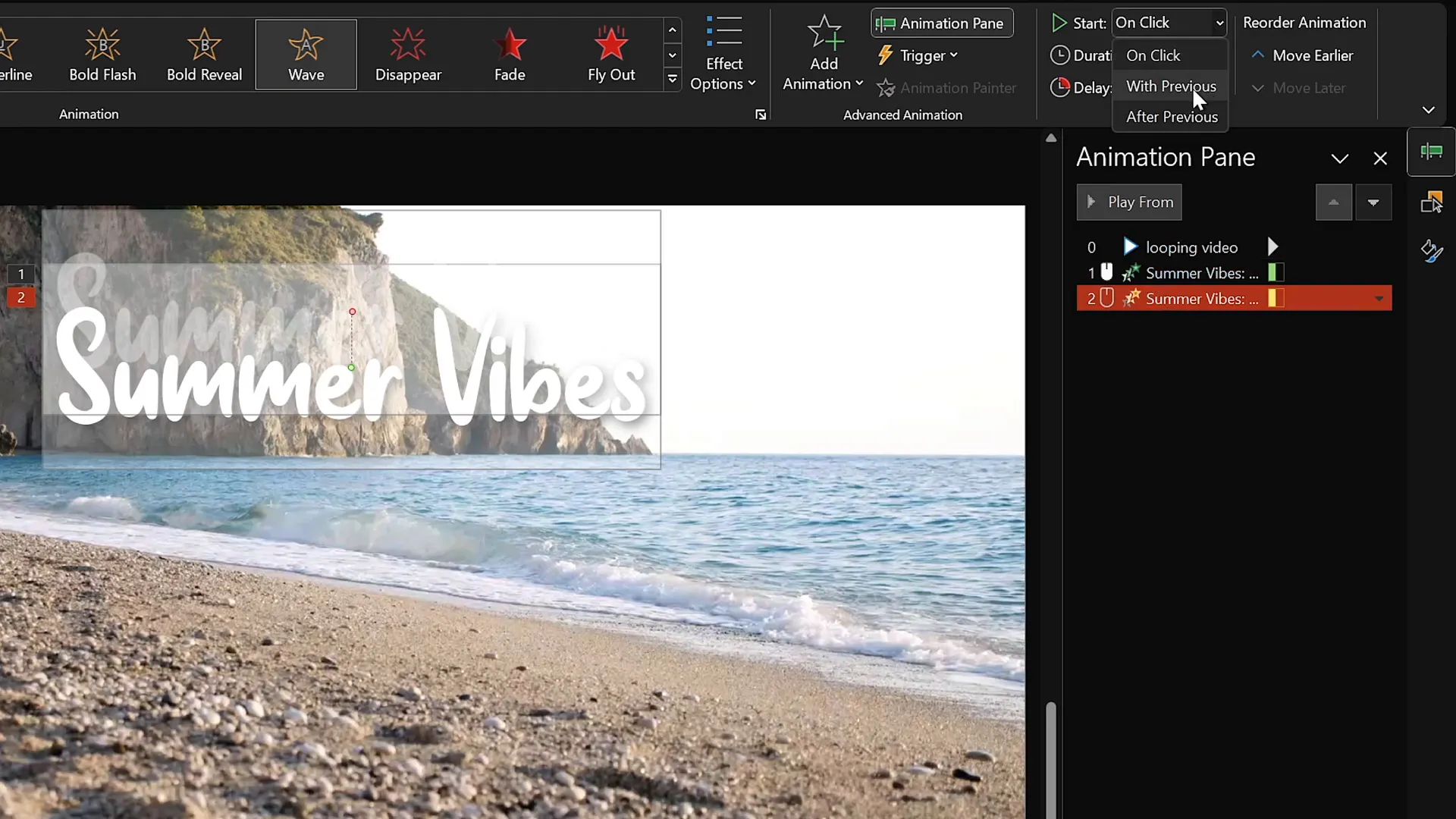 Basic zoom animation applied to slide title text