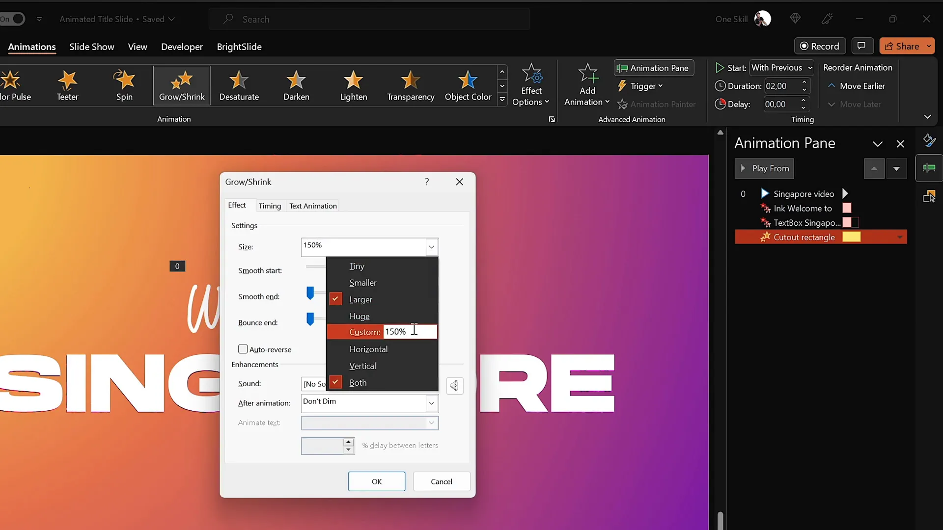 Exit animations applied to text and cutout rectangle