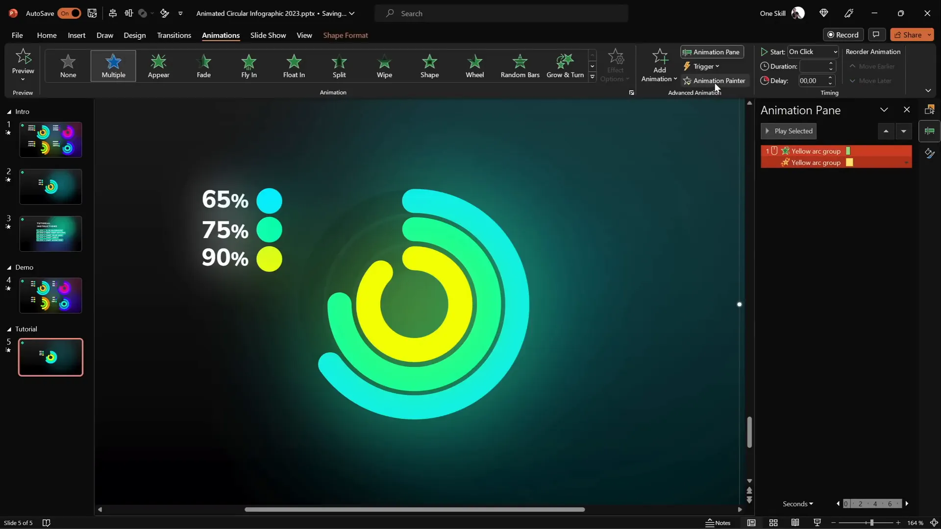 Spinning donut chart with wedge and spin animations