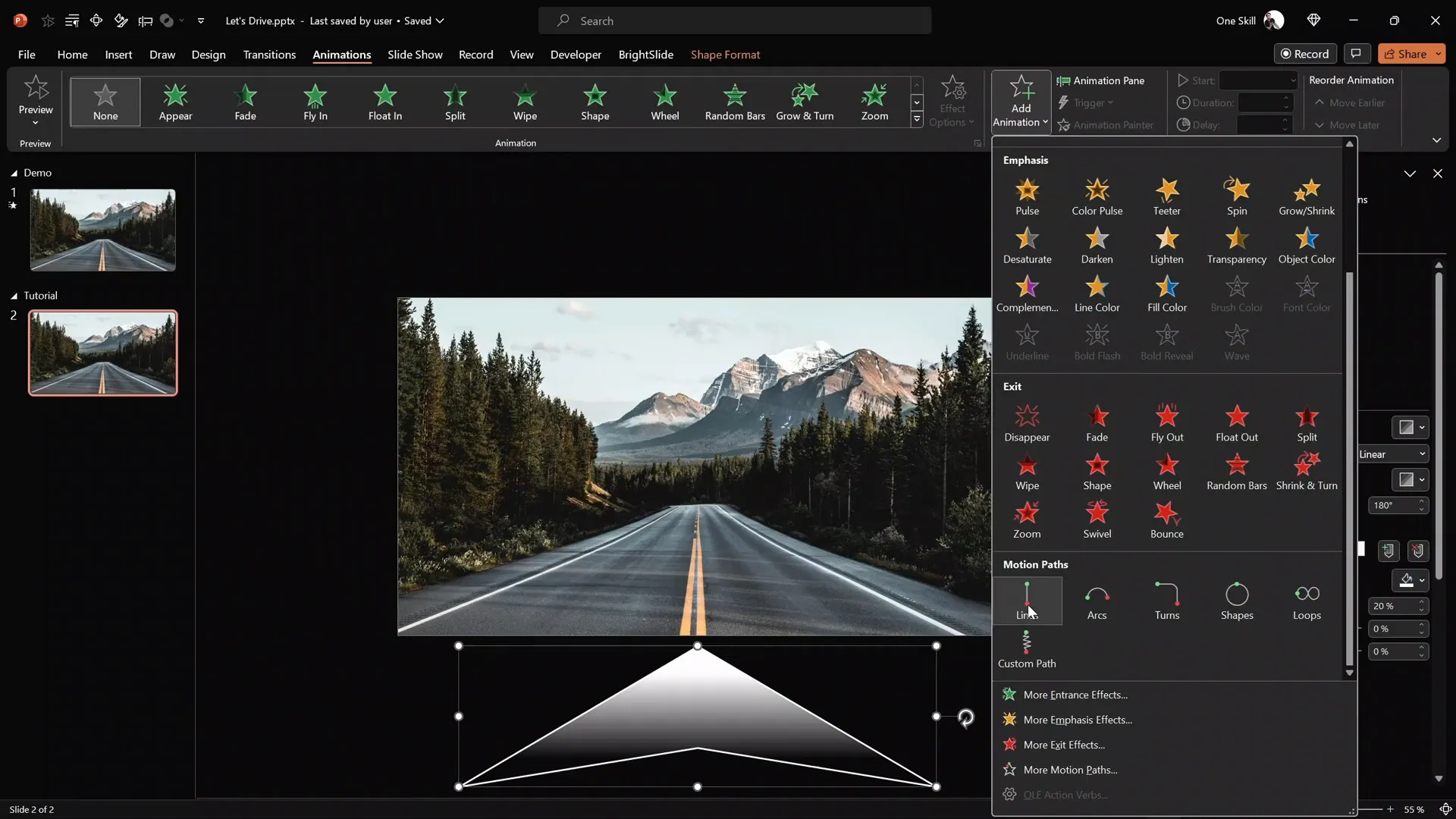 Add motion path line animation to arrow