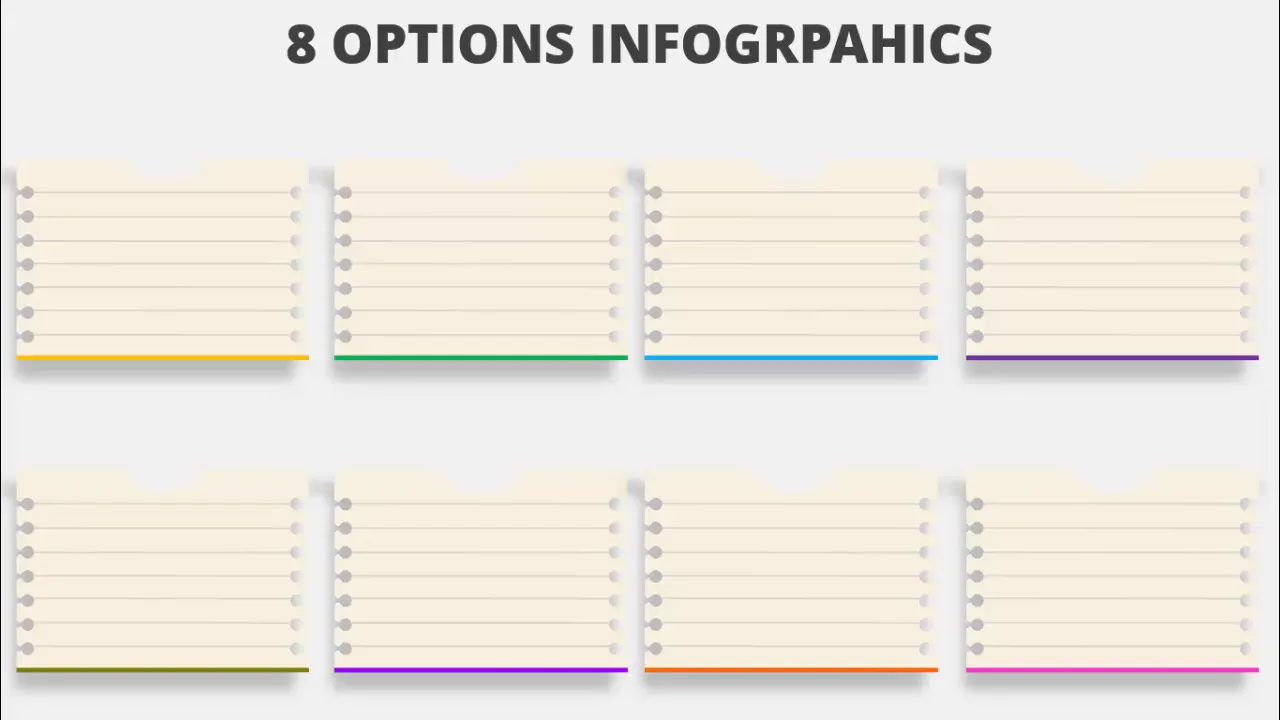 Paper-like slide design with holes and shadow effect showing multiple options
