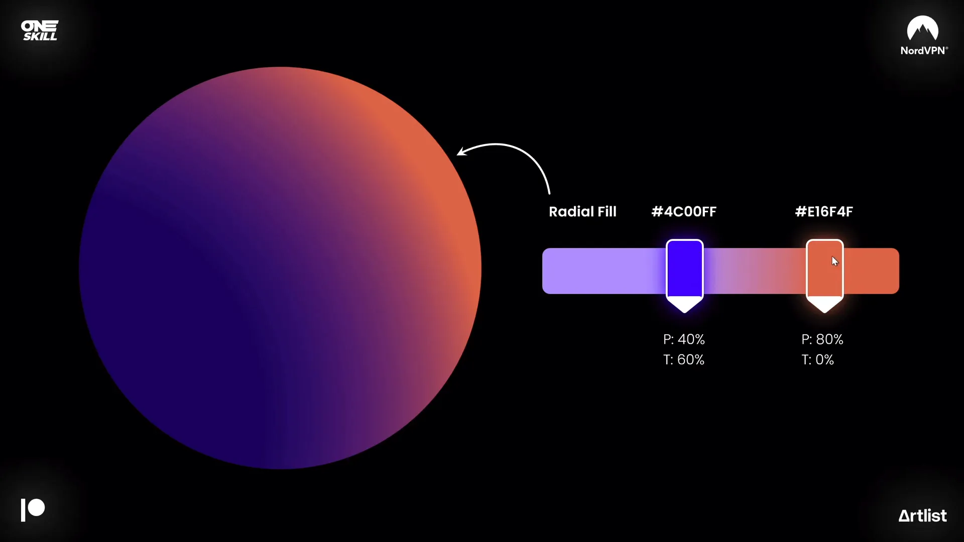 Radial gradient fill settings for circles