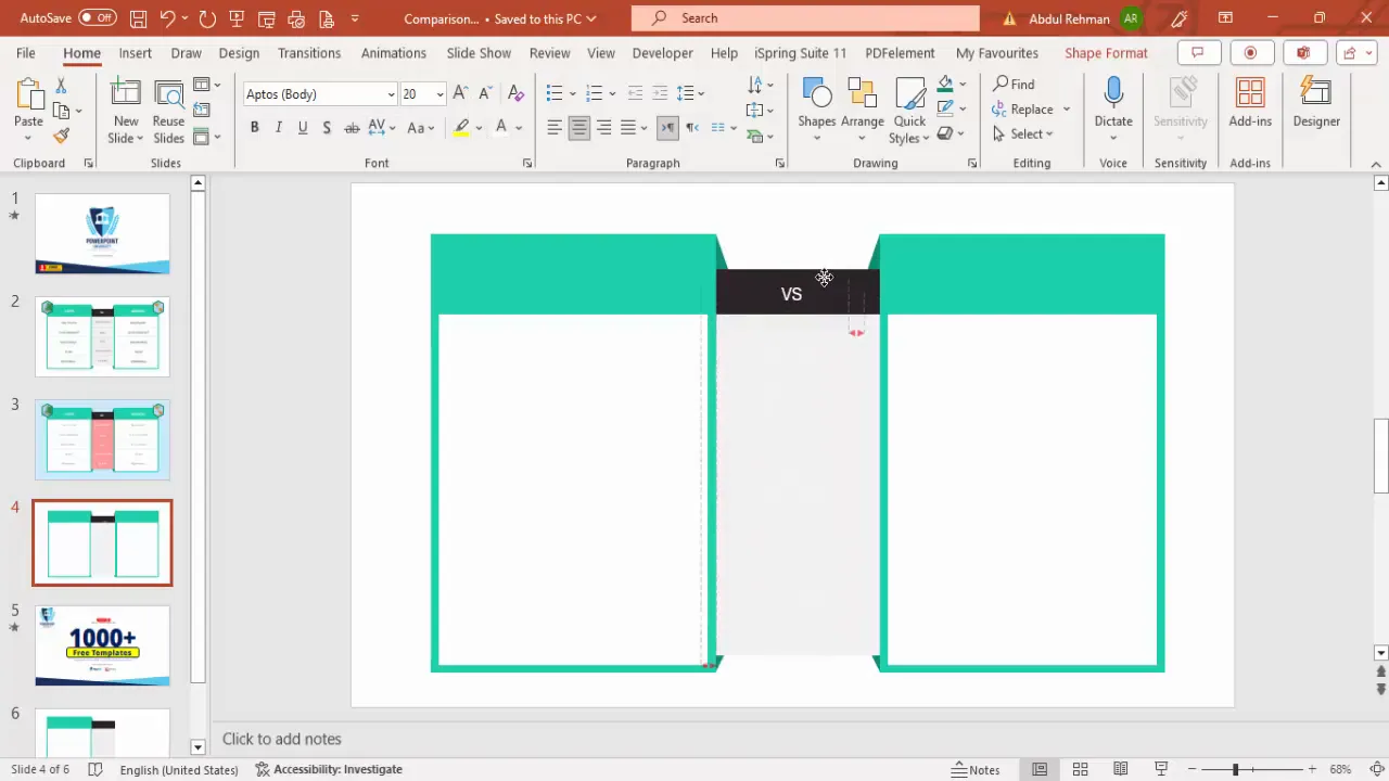 Text boxes for 'Versus' and headlines on left and right