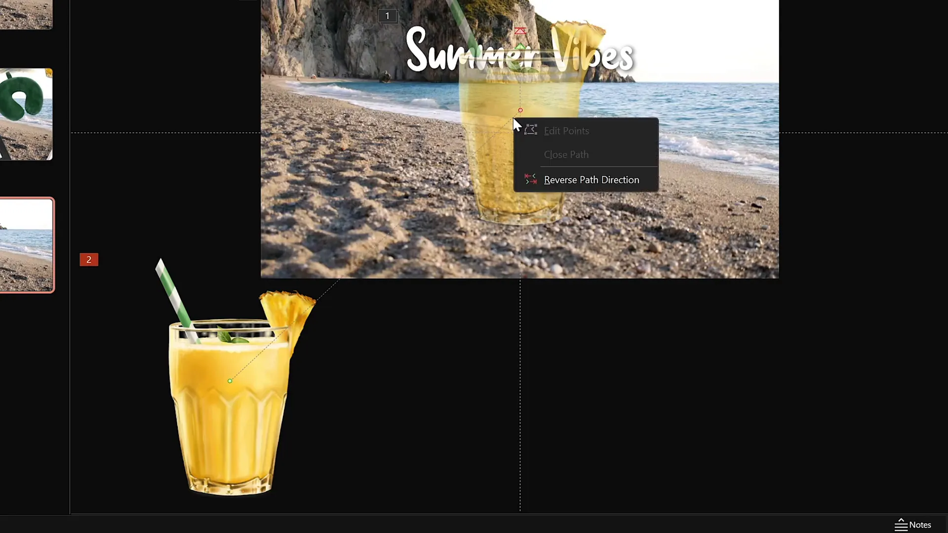 Motion path animation applied to cocktail glass illustration