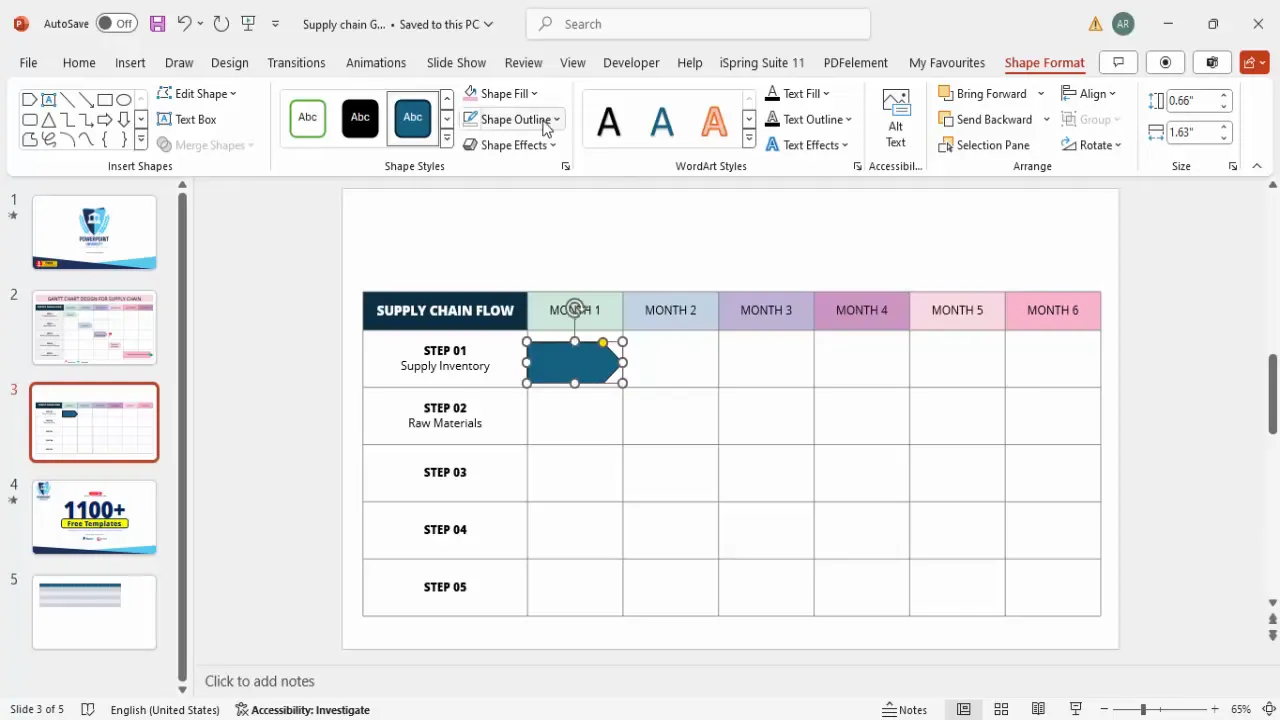 Inserting and customizing timeline arrows to depict task durations