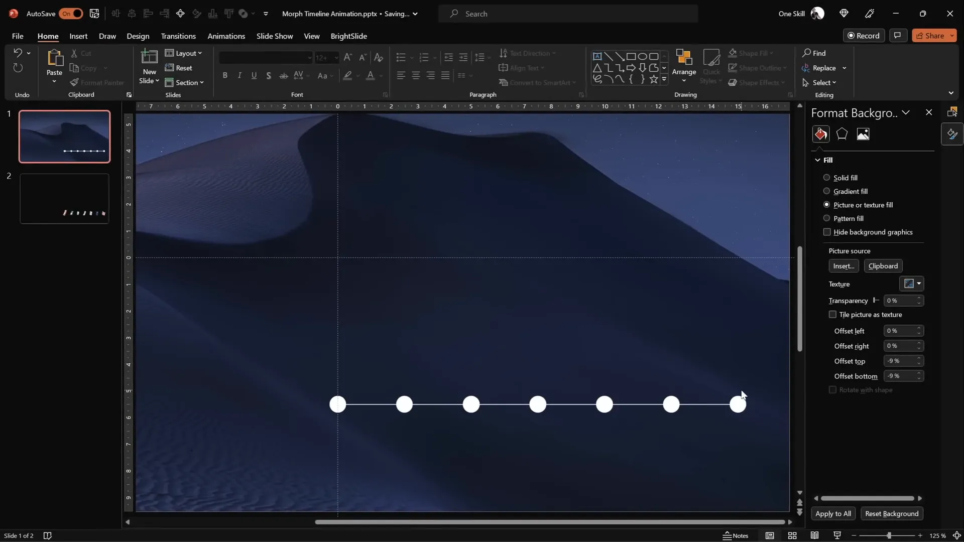 Seven evenly spaced circles aligned horizontally on a PowerPoint slide