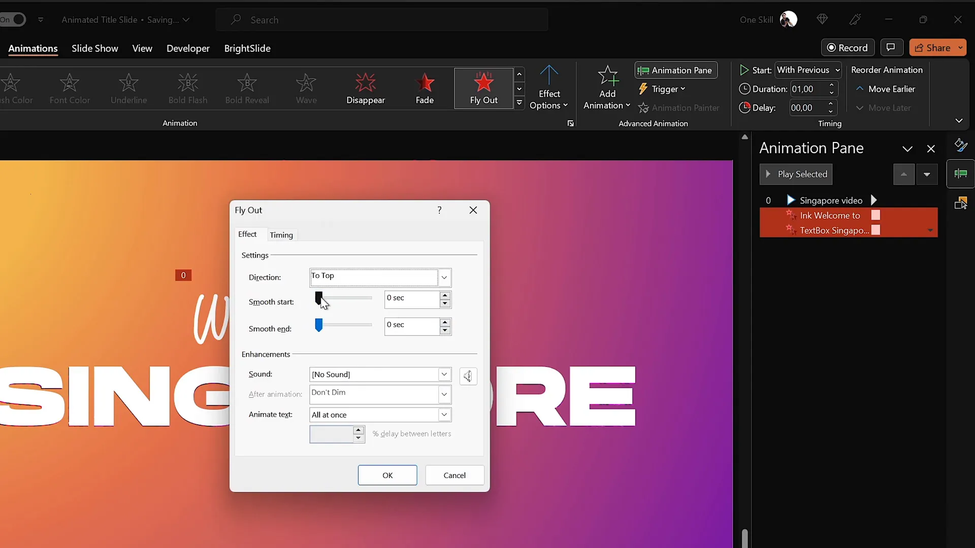 Applying exit cloud animation to text in PowerPoint