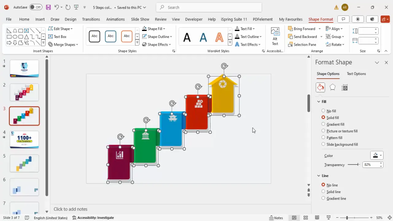 Icons added to infographic steps with shadow effects