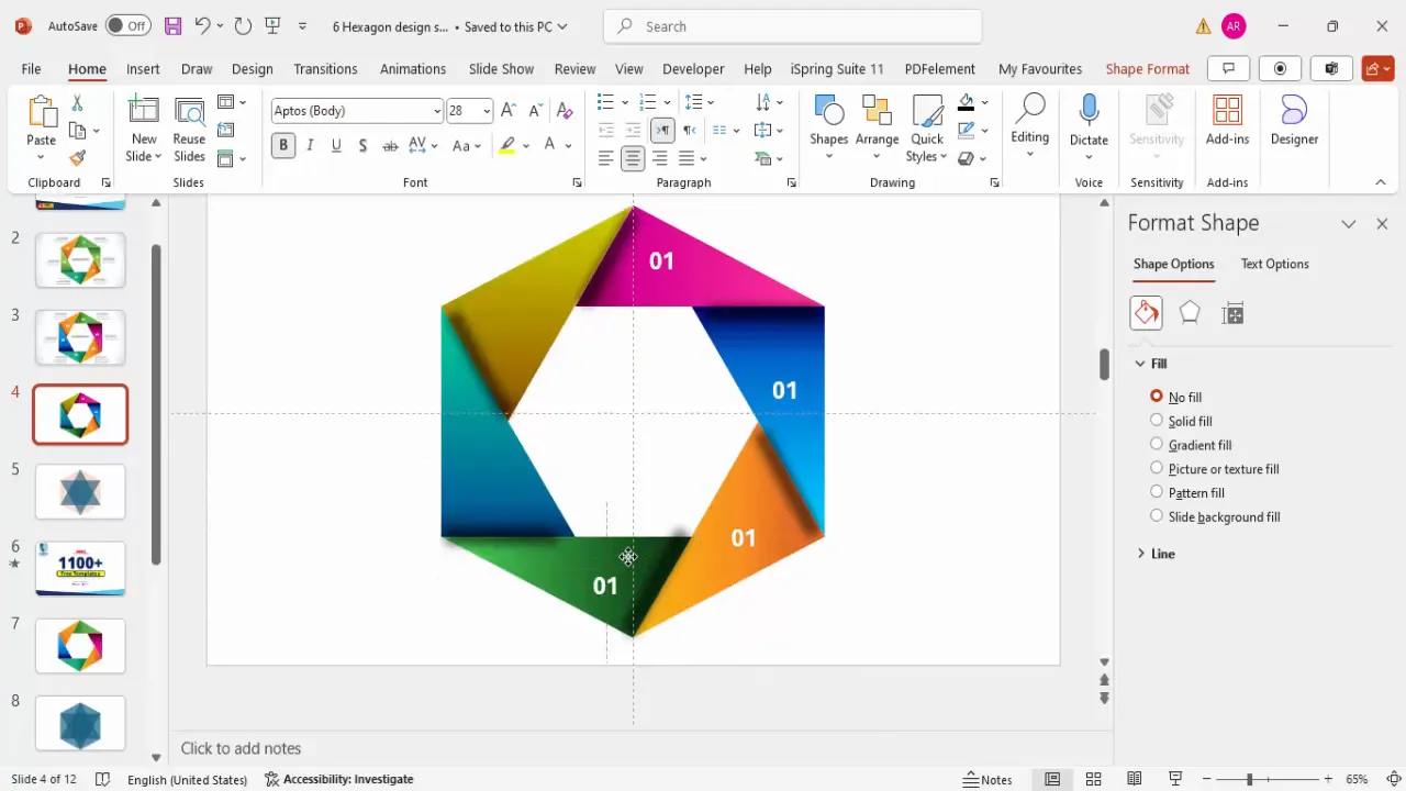 Text boxes with option numbers and detailed descriptions on hexagon infographic