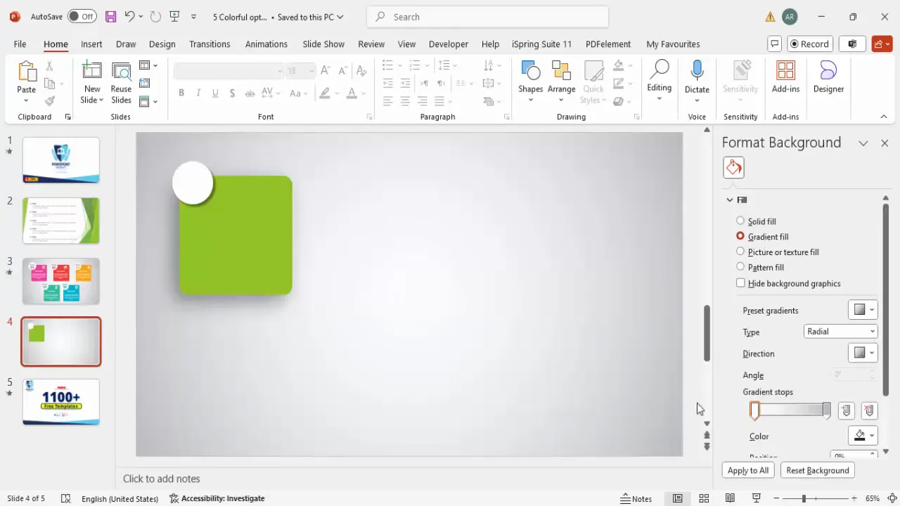 Applying gradient background to slide