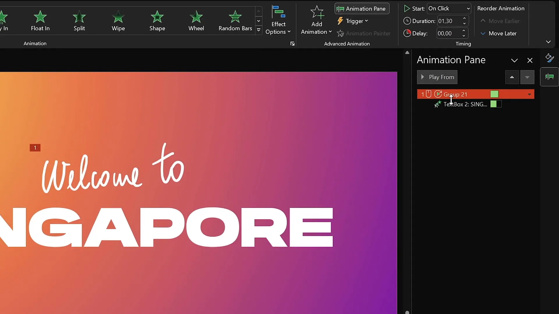 Animating handwritten and typed text with replay and fly-in animations