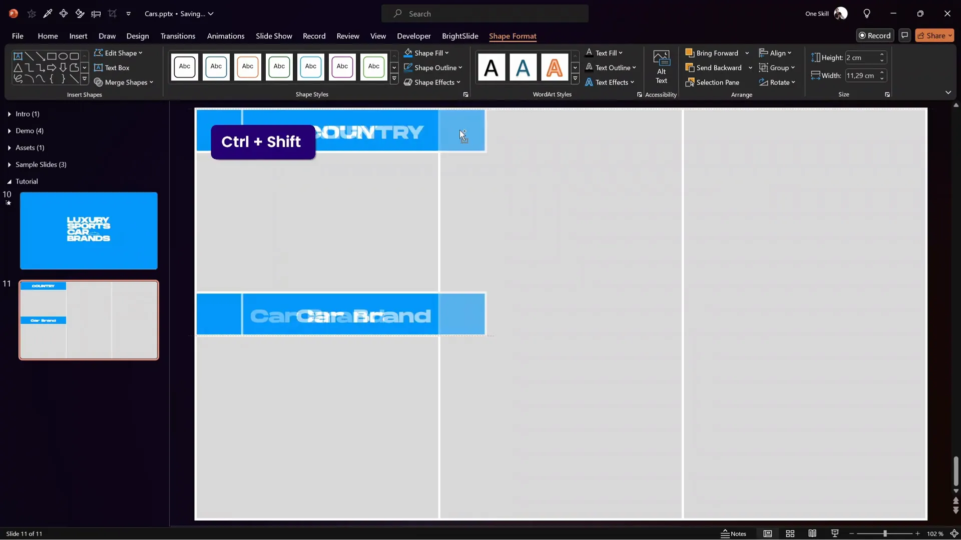 Blue header rectangles with text in PowerPoint columns