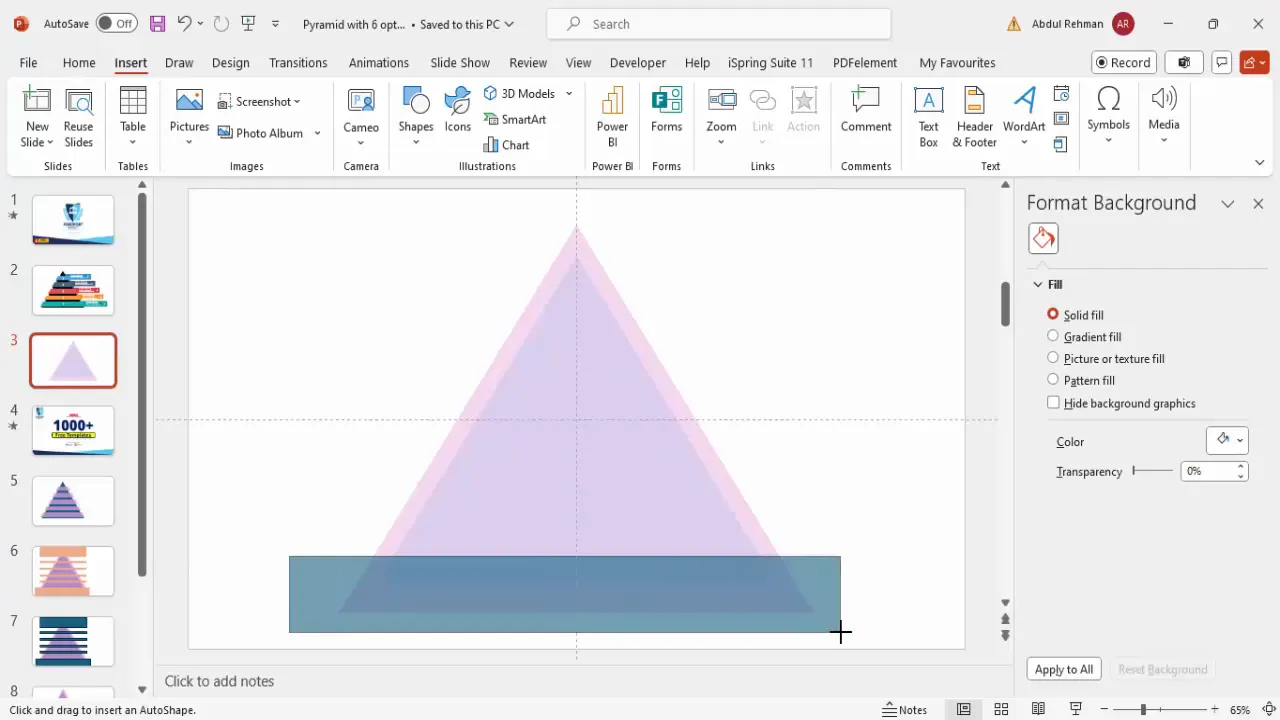 Dividing the triangle with rectangles and fragmenting shapes