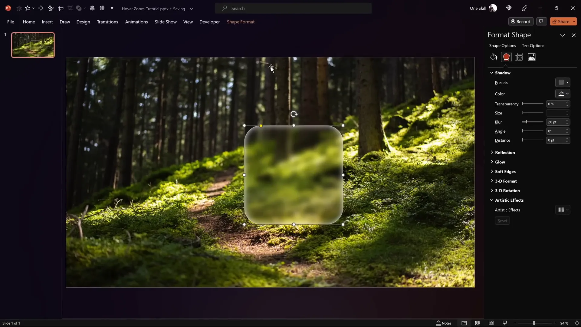 Glassmorphic rounded rectangle with frosty edges on blurred background