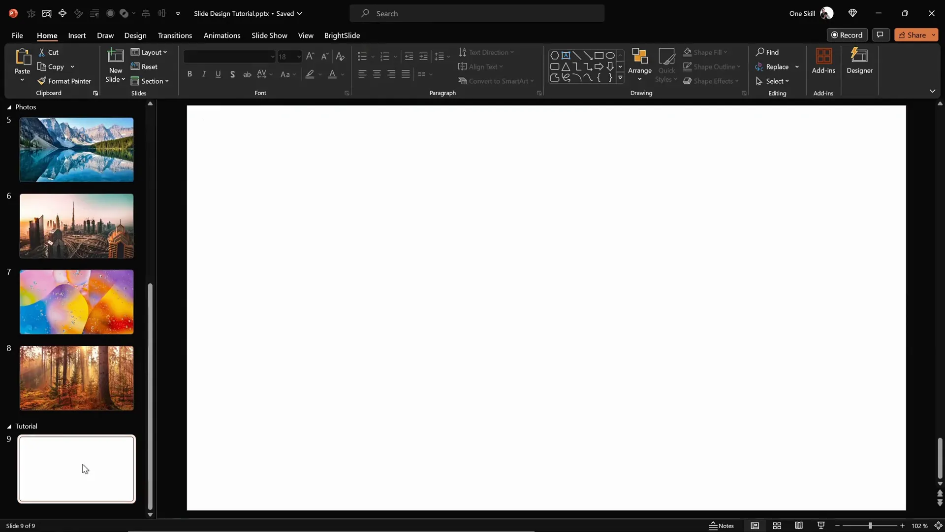 Fresh blank slide in PowerPoint ready for design