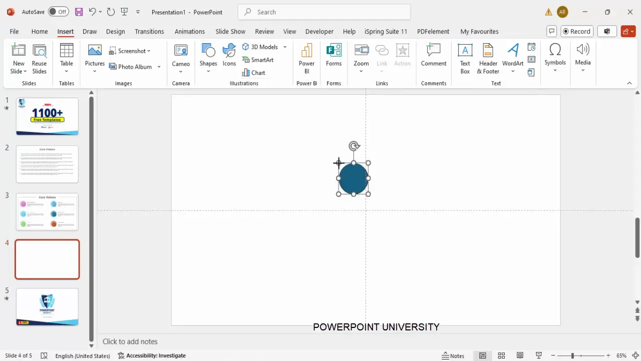 Insert new slide and add an oval shape