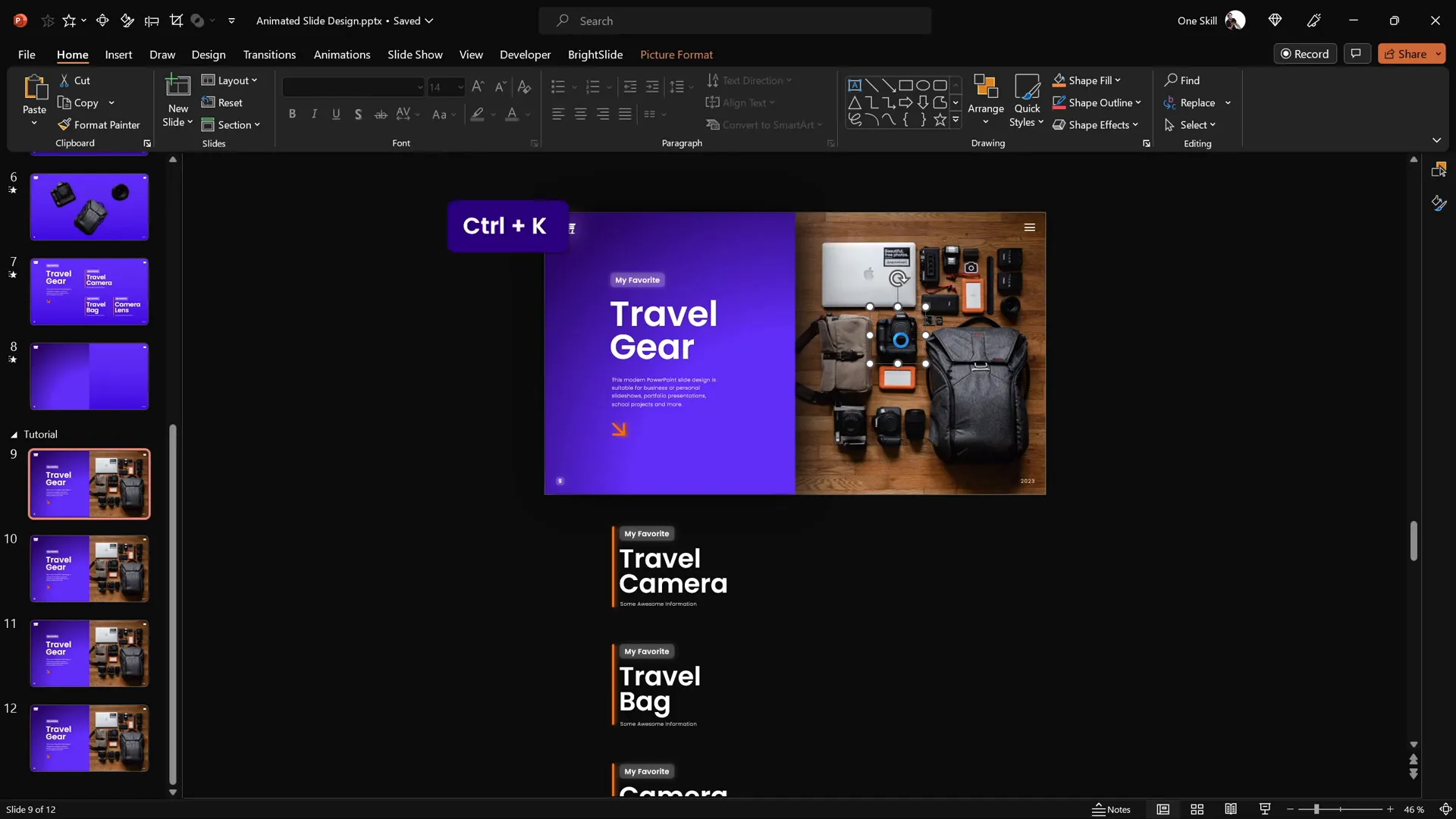 Inserting hyperlinks to cutouts linking to respective slides