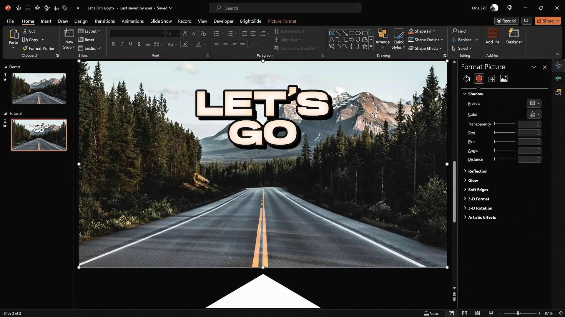 Apply shadow effects for 3D and warm glow on title