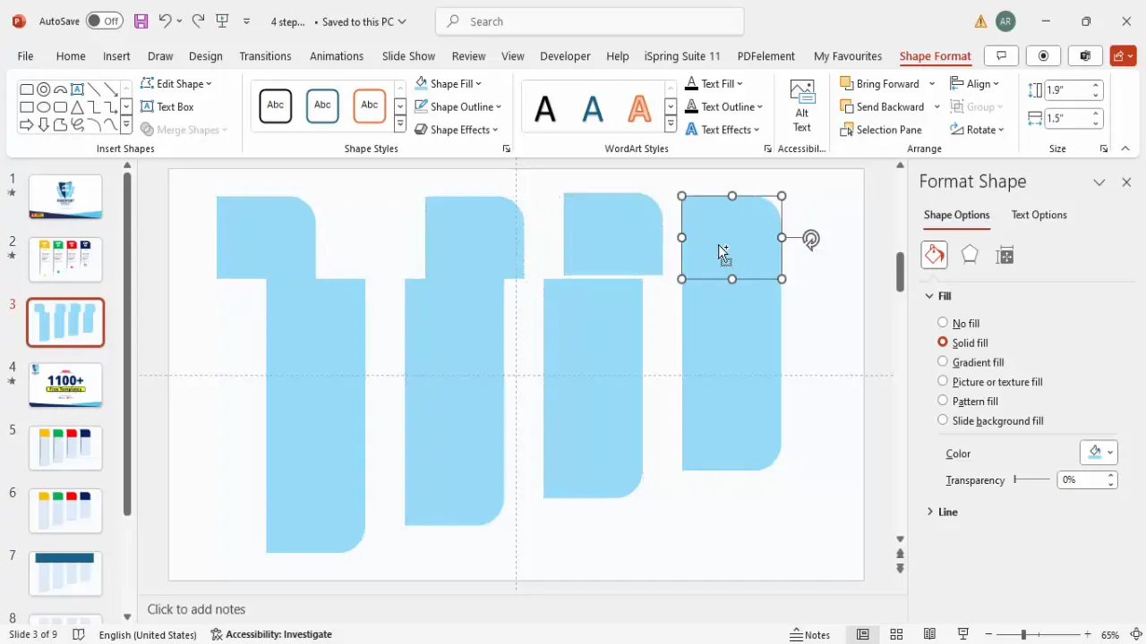 Step shapes split into two parts for main body and title section