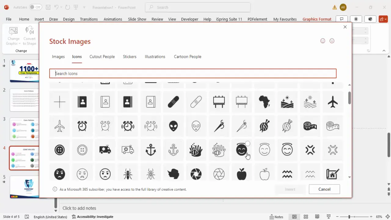 Replacing icons with relevant symbols for core values
