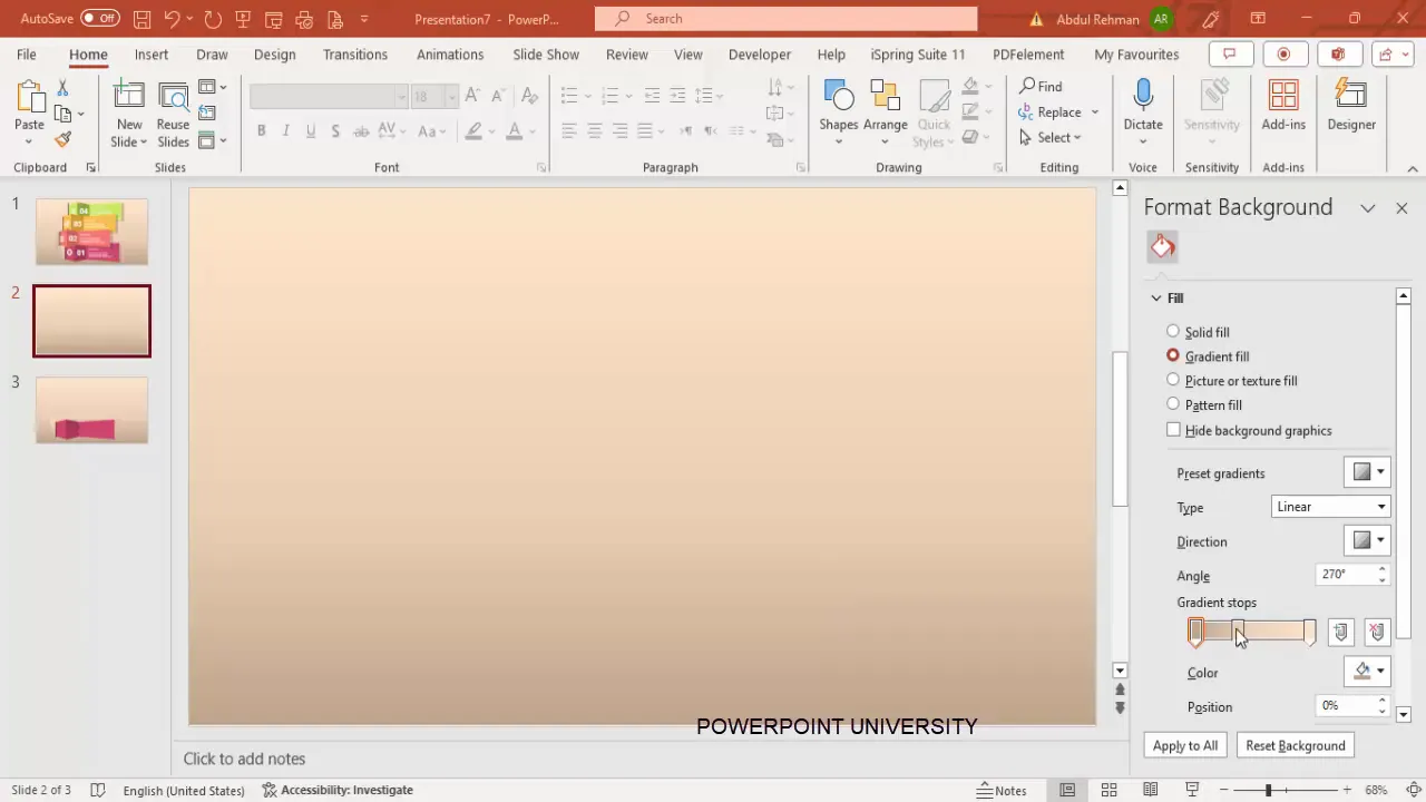 Setting gradient background with light orange and tan colors