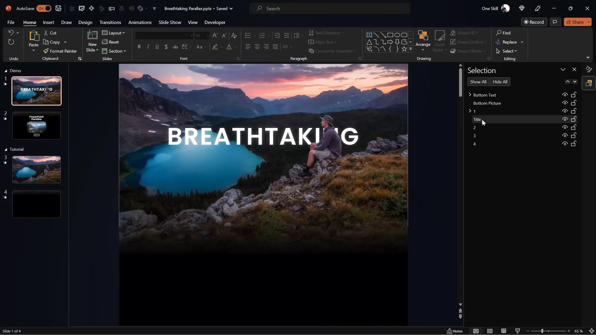 Slide title positioned behind foreground layer in PowerPoint