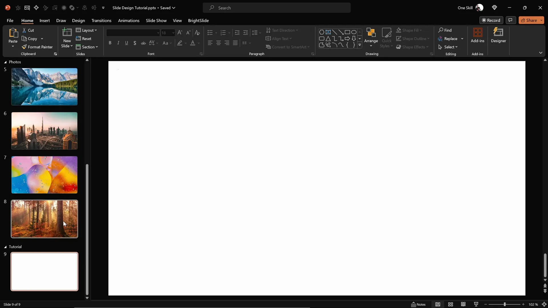 Opening a fresh blank slide in PowerPoint to start a new design