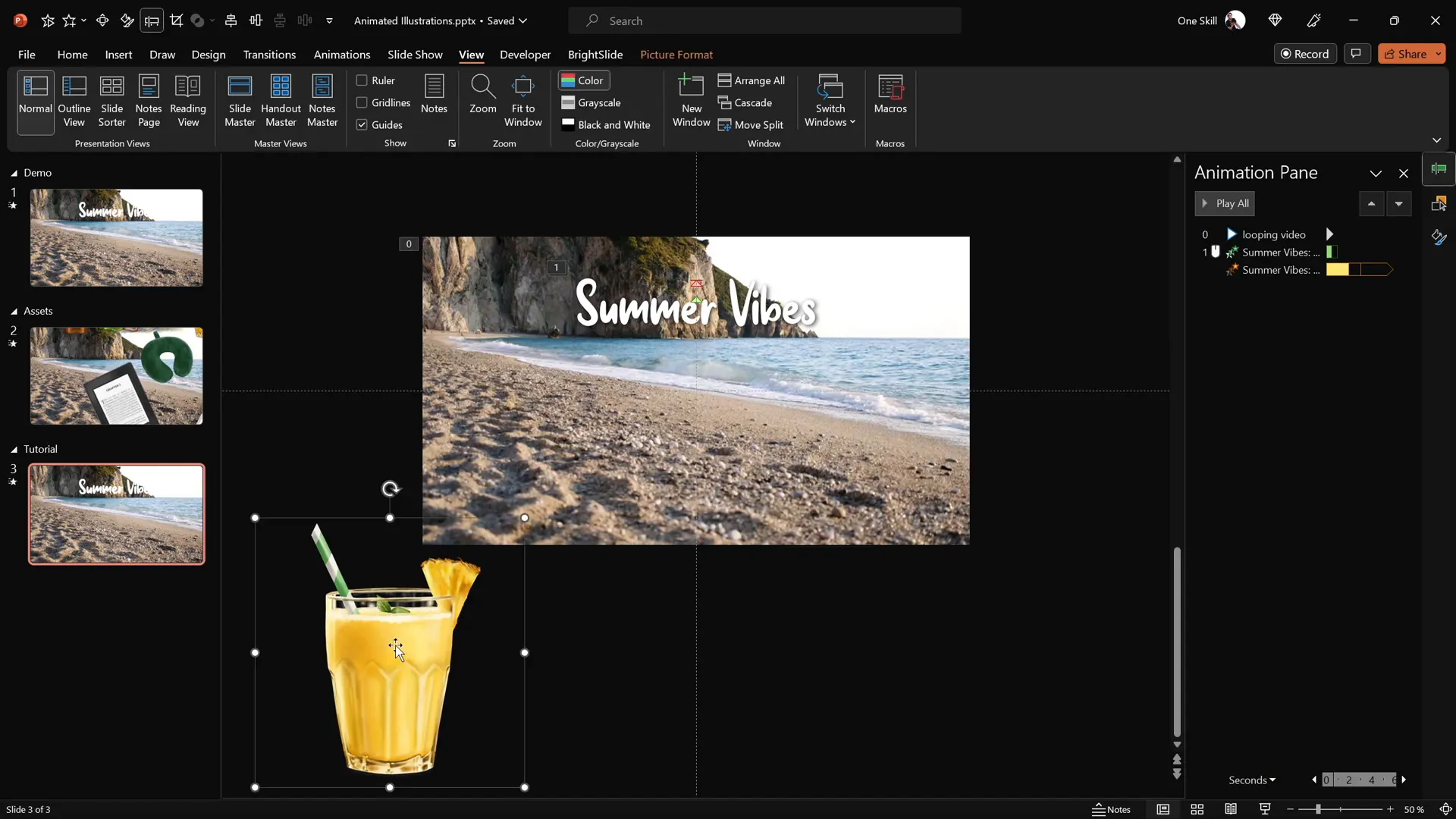 Cocktail glass illustration placed on bottom left corner of slide