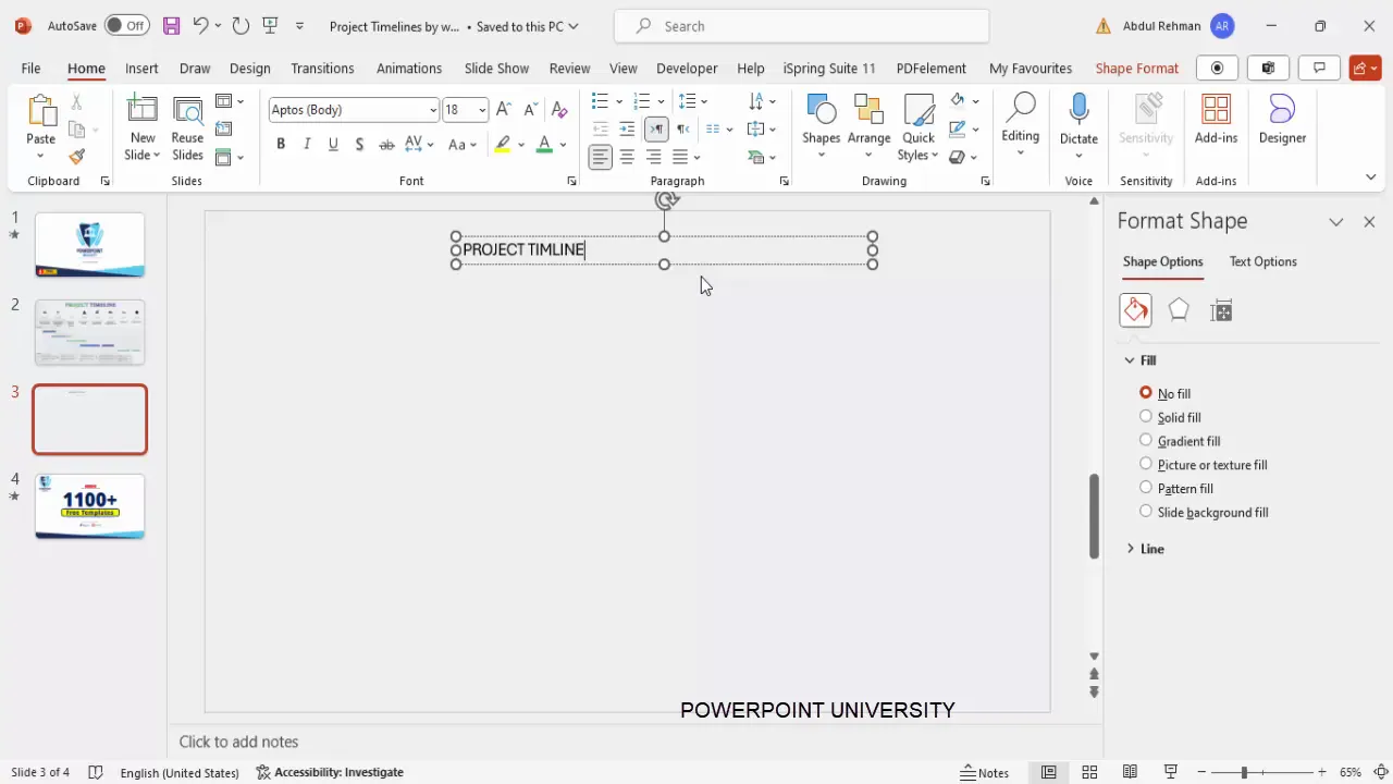 Slide background set to ice blue and title inserted and center aligned