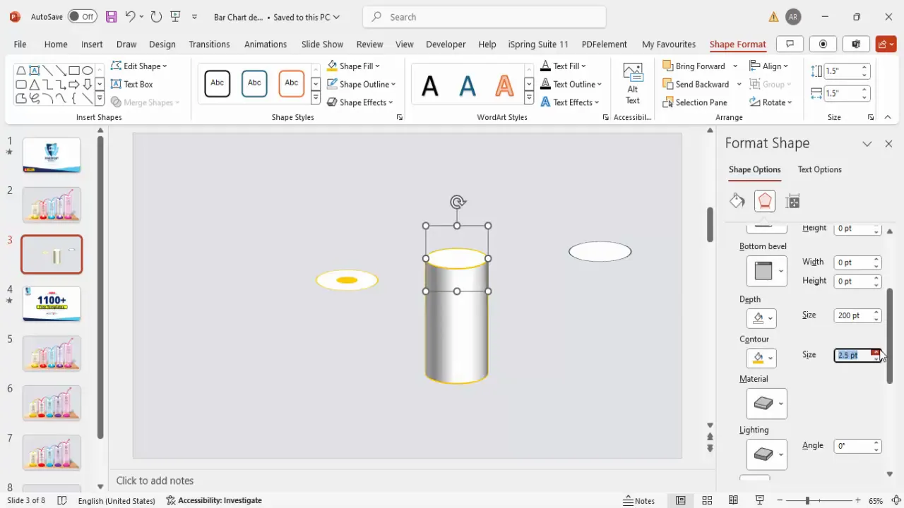PowerPoint shapes with 3D rotation and depth applied