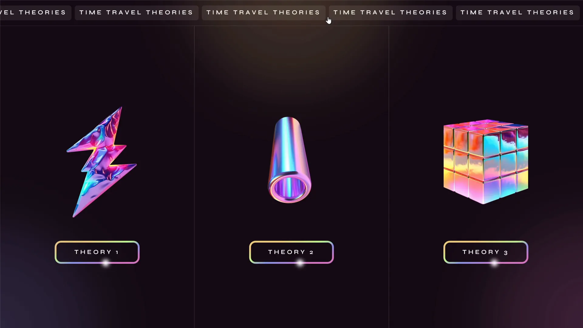 Starting slide divided into three clickable sections with animations