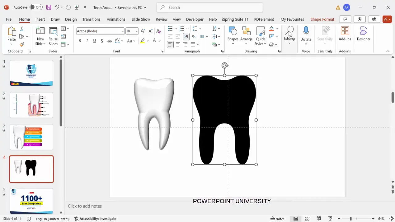 Converting tooth icon to shape and resizing in PowerPoint