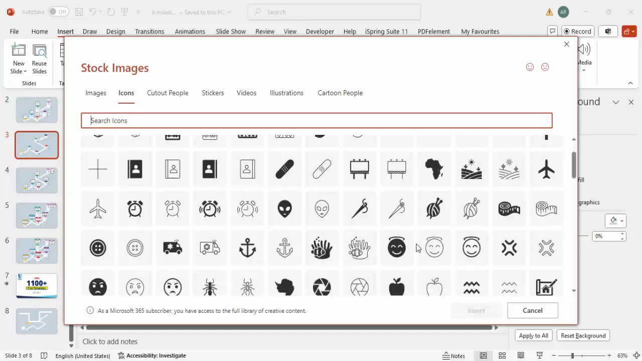 Inserting and positioning icons on milestone markers