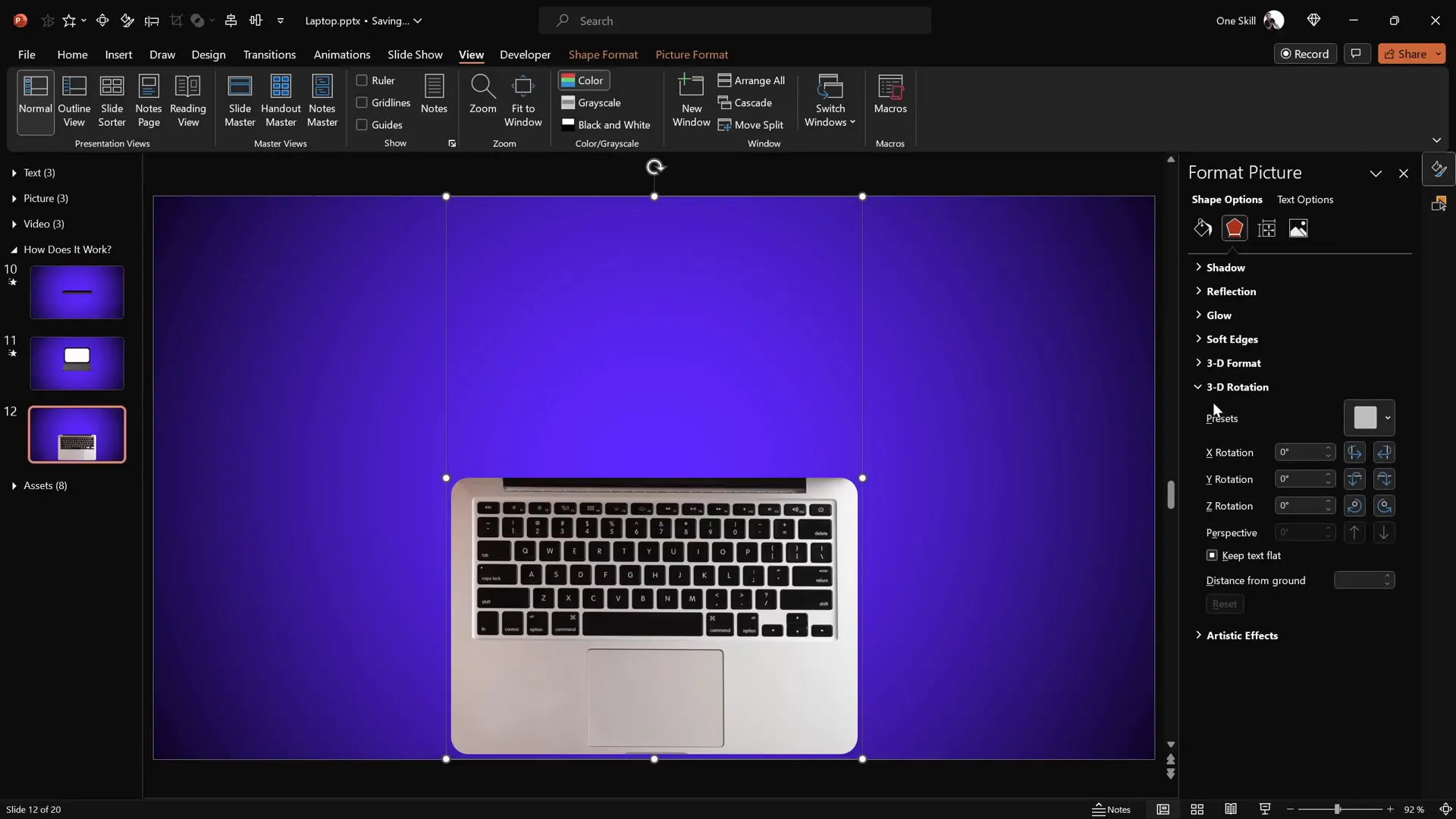Setting up a new rotation center for photo keyboard