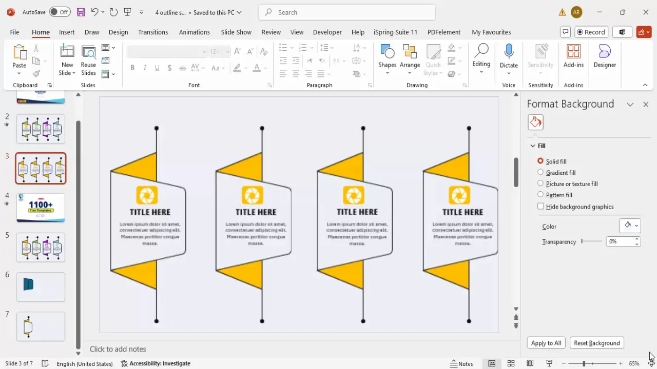 Four steps infographic with different colors and icons aligned on slide