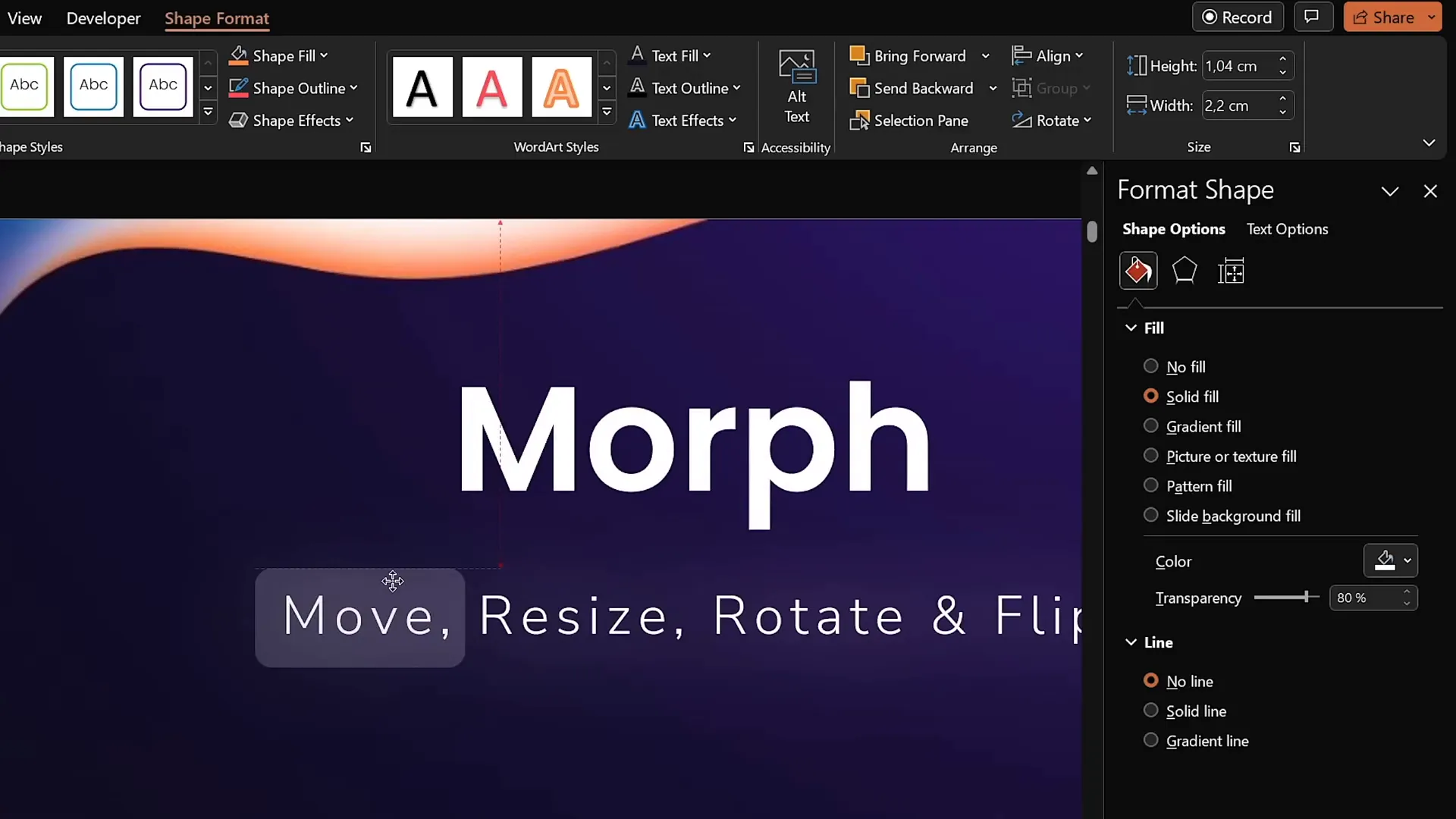 Semi-transparent rounded rectangle highlighting text with morph transition