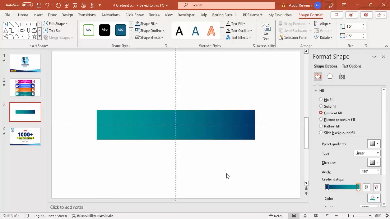 Applying gradient fill to rectangle shape in PowerPoint