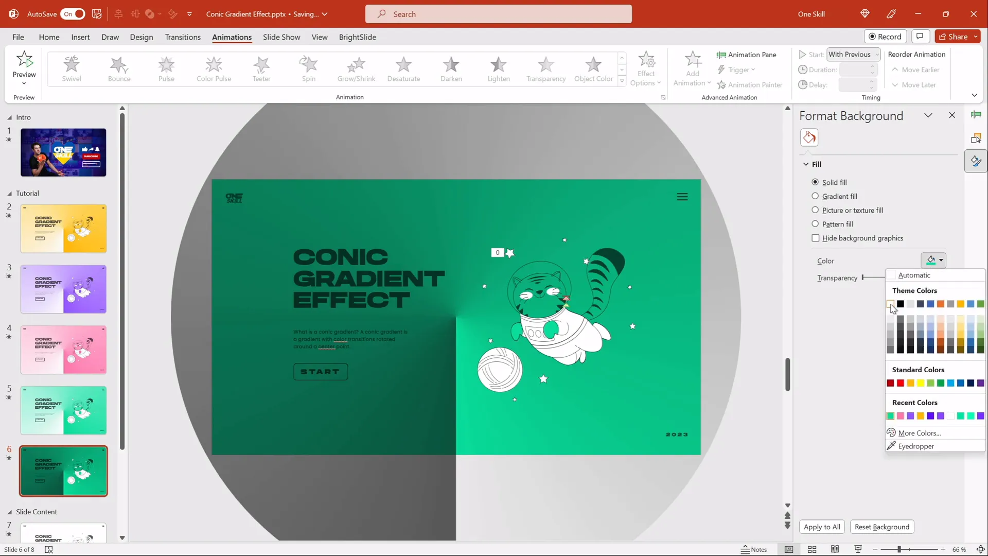 PowerPoint picture corrections pane showing brightness adjustment for gradient