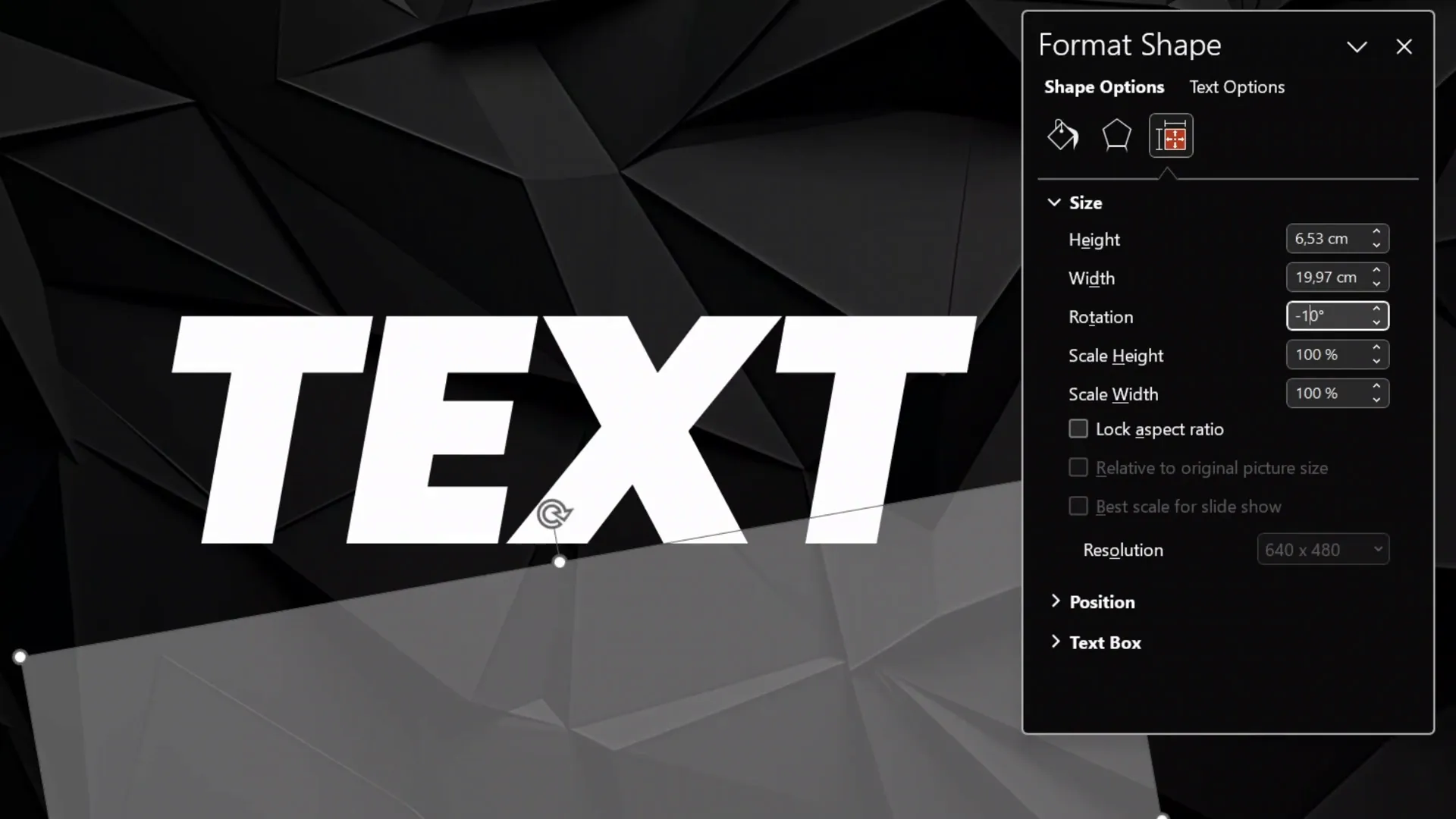 Semi-transparent rotated rectangle positioned over text