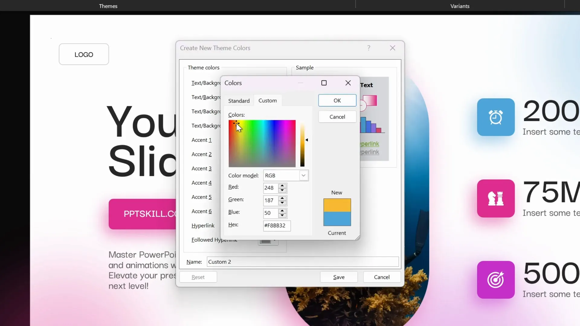 Customizing color palette in PowerPoint