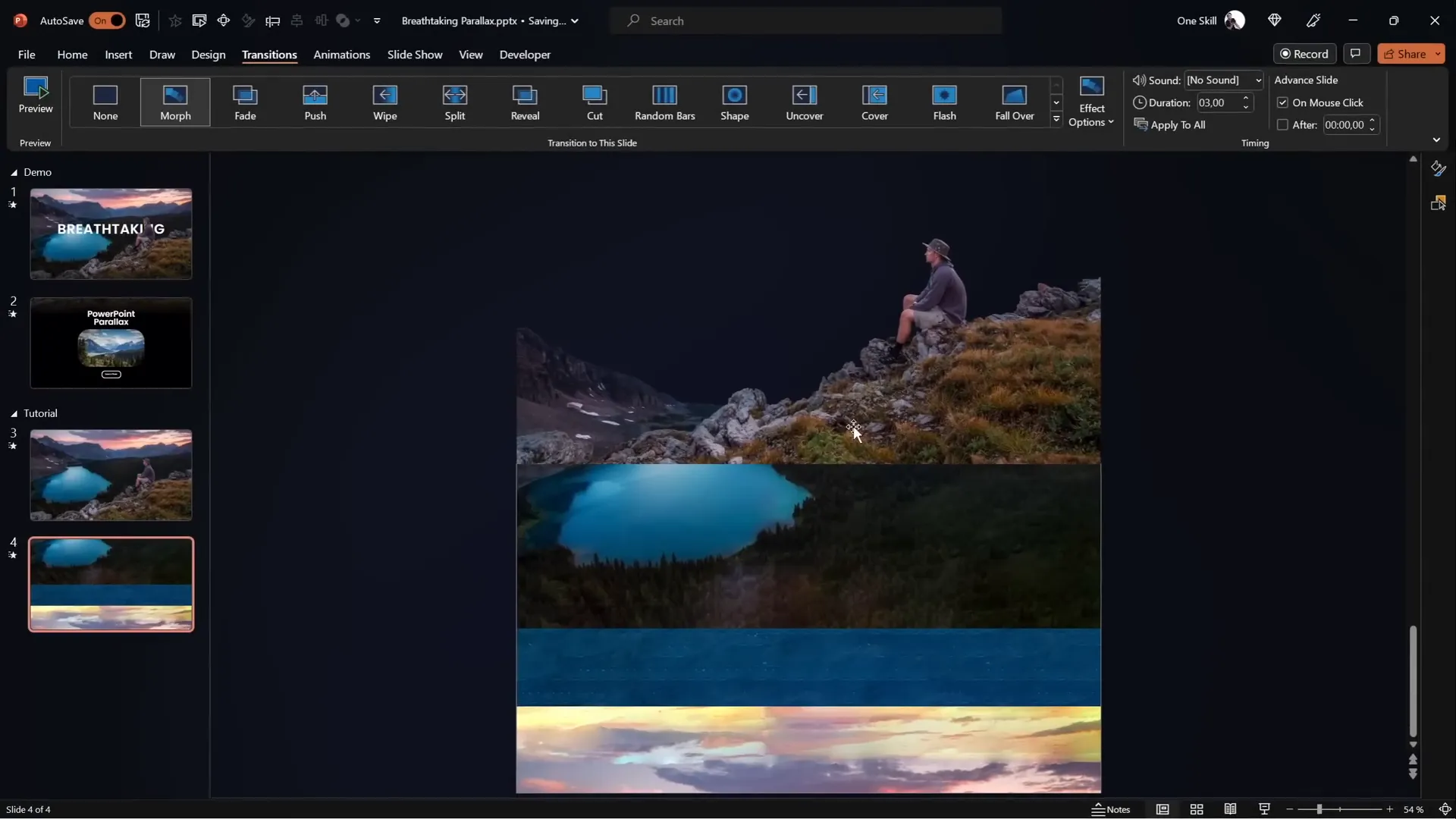 PowerPoint Morph transition applied to second slide