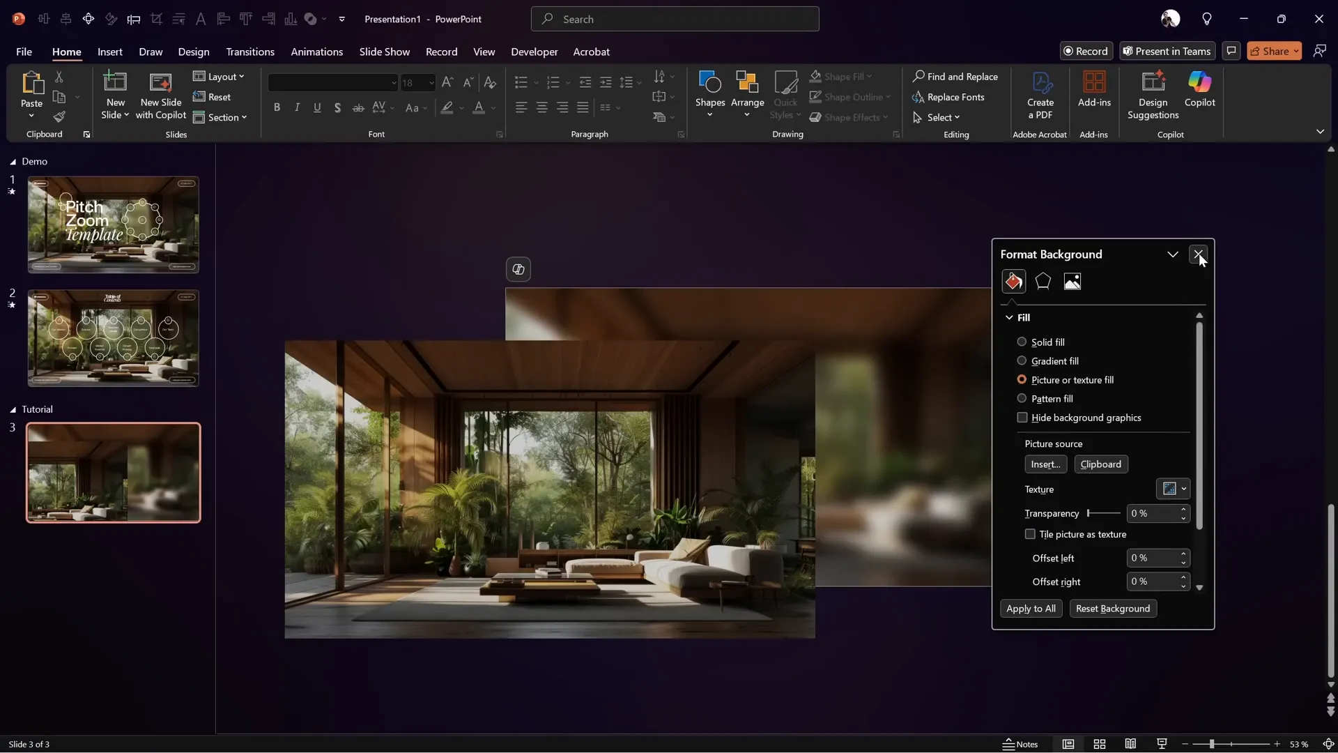 Applying a blurred image as the slide background
