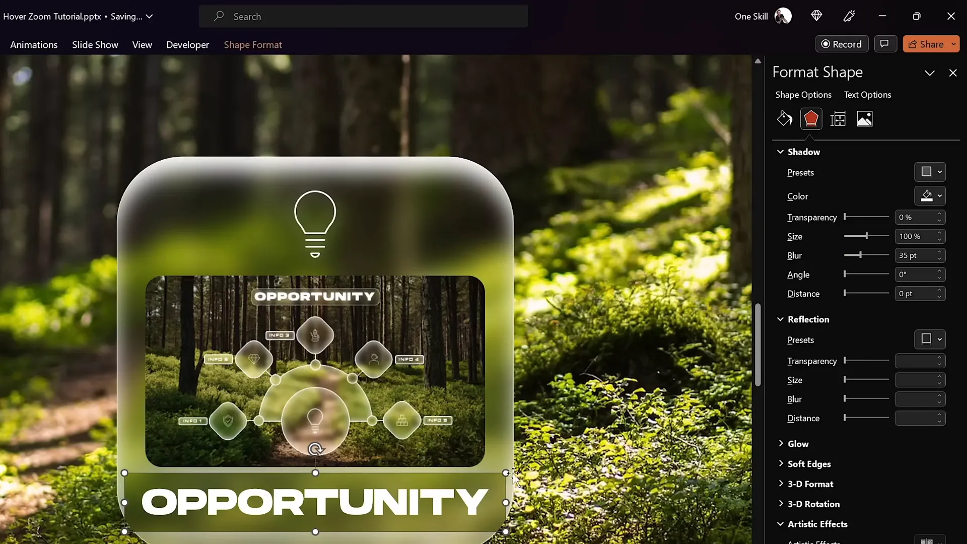 Highlighted hover card with inside shadow and styled opportunity text box