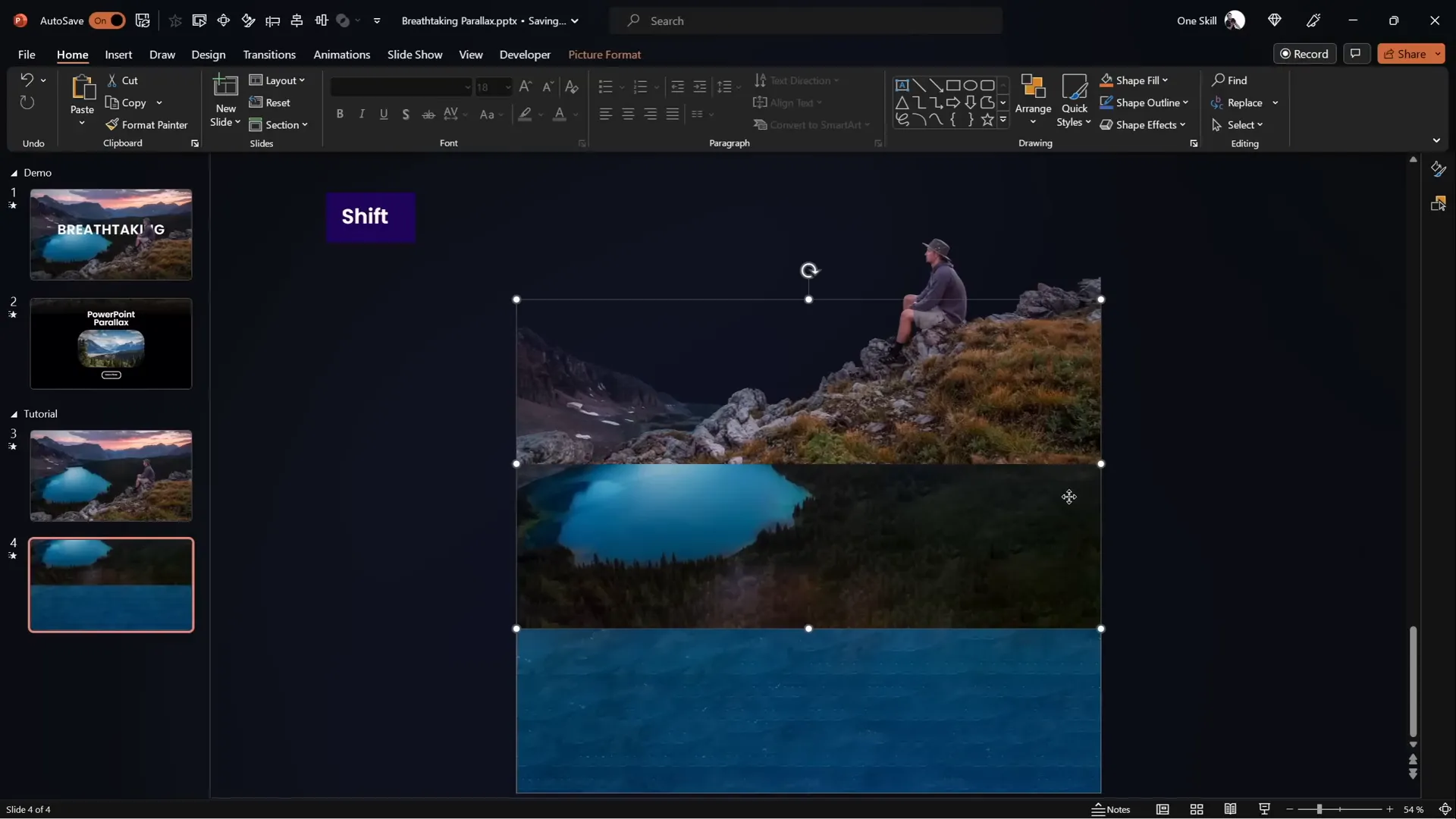 Layers moved at different distances on second slide to create parallax effect