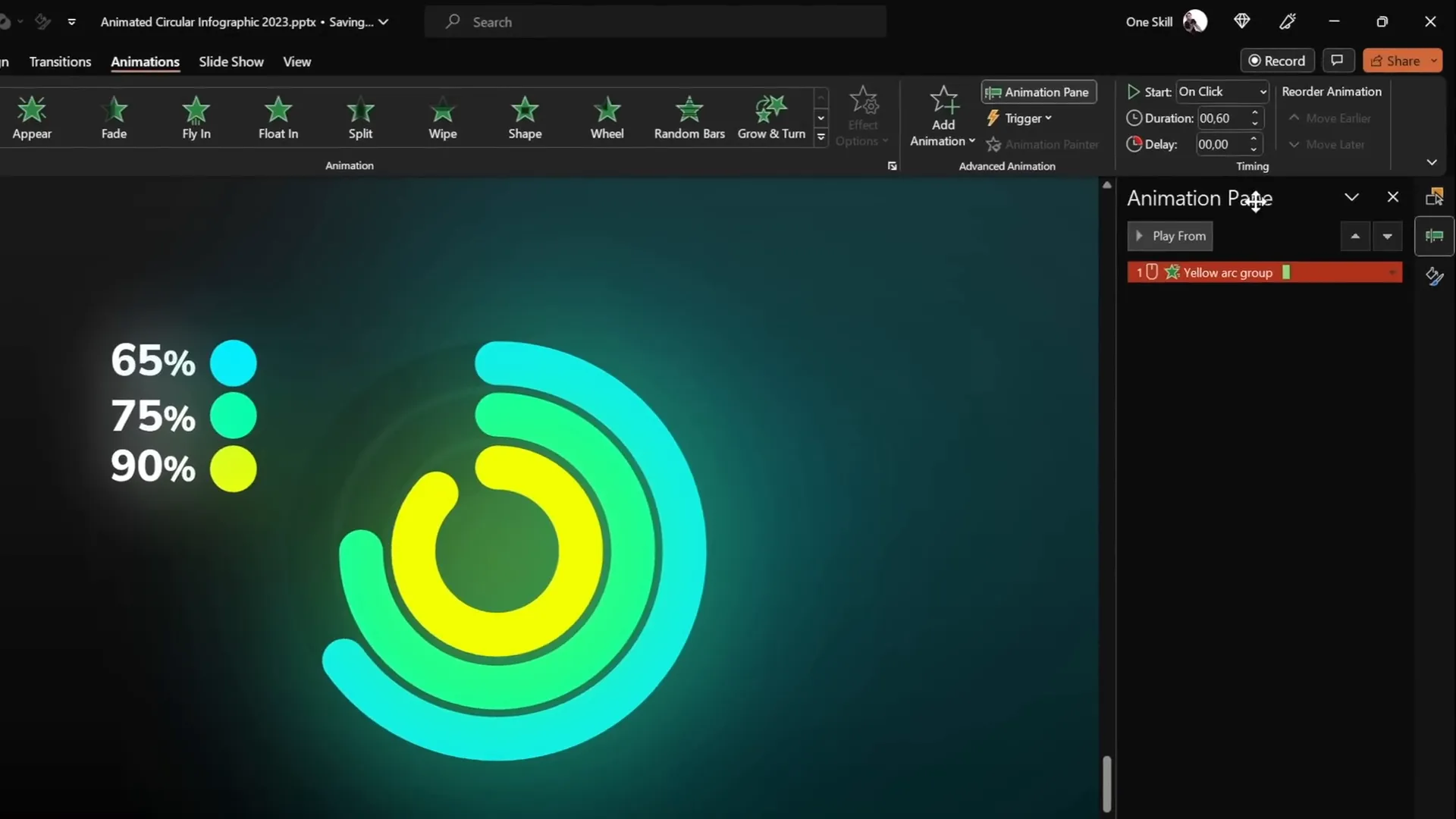 Spinning colorful donut chart with wedge and spin animations