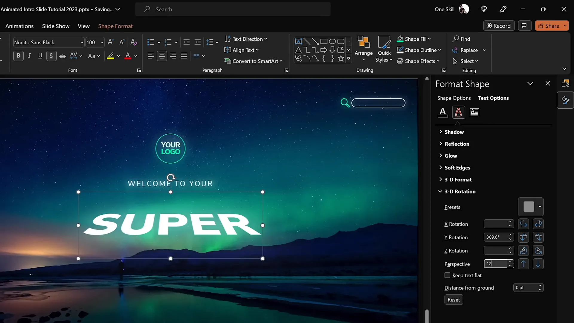 3D rotating text animation with morph transition applied