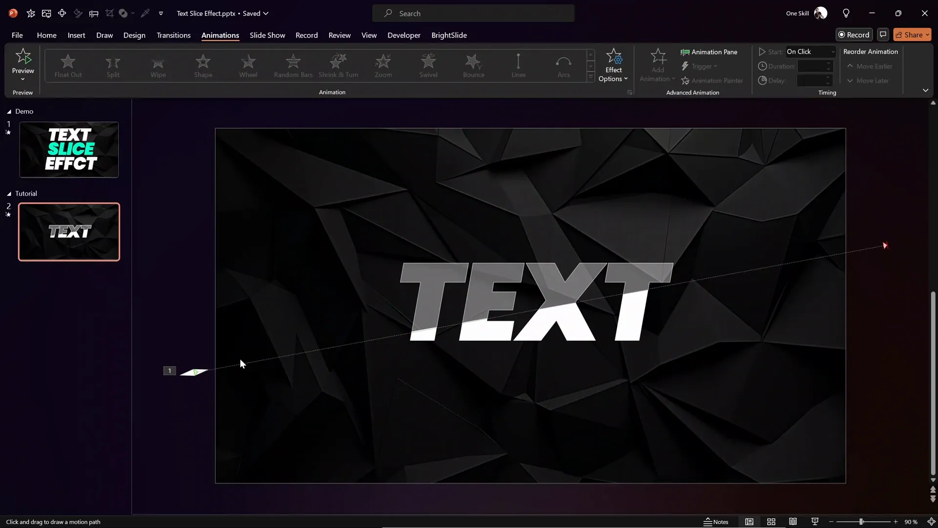 Diamond shape motion path animation setup and fine-tuned
