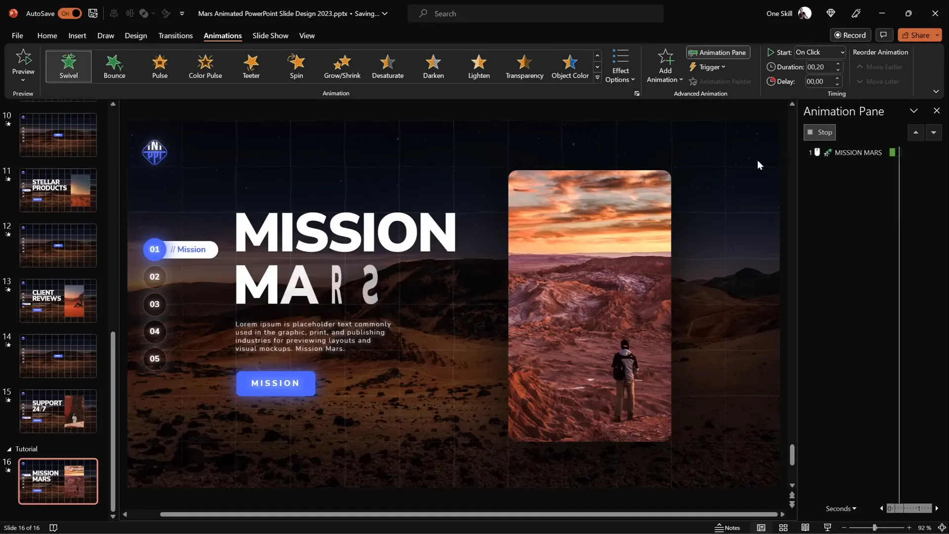 Futuristic typewriter text animation with swivel effect