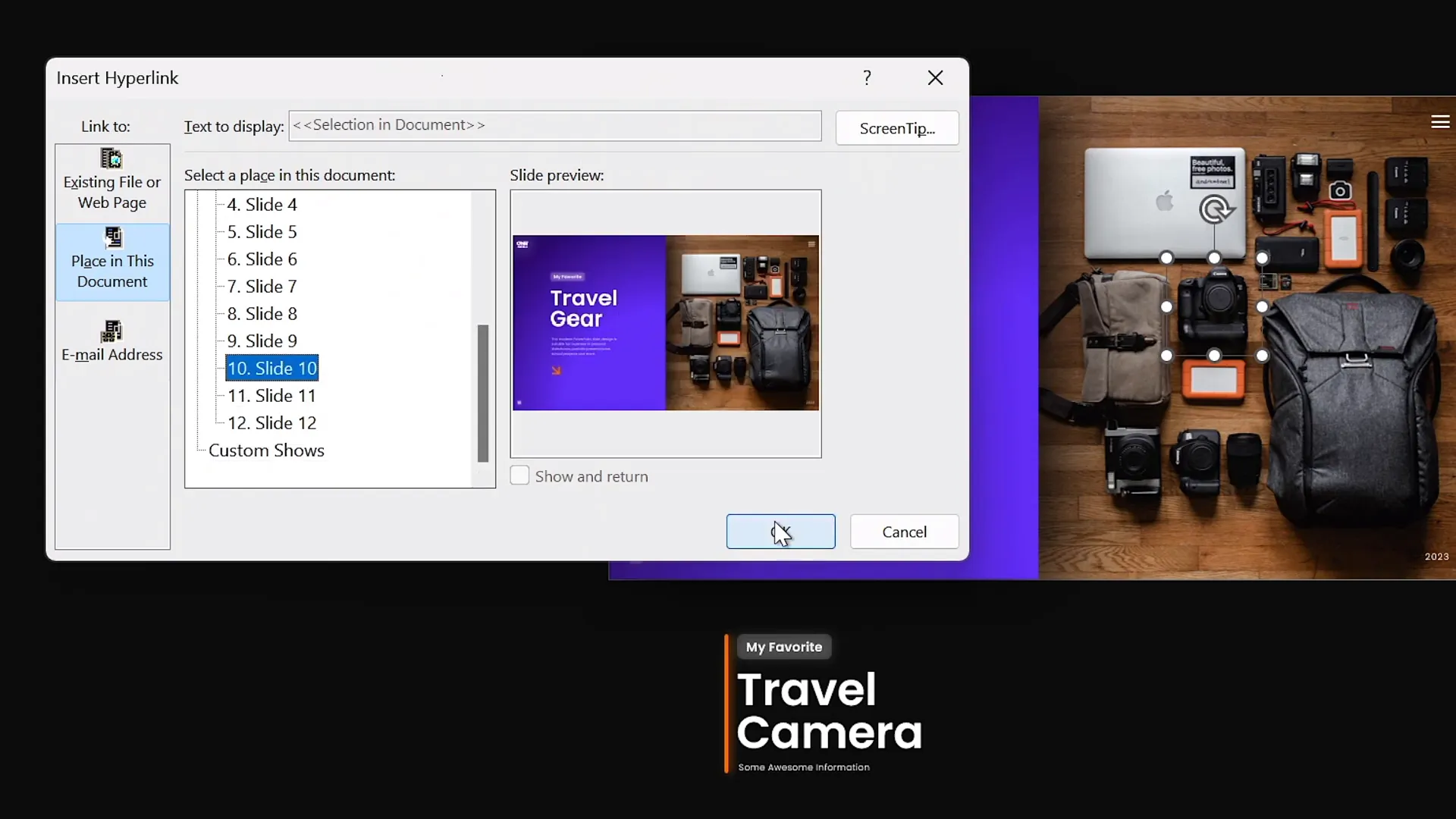 Inserting hyperlinks to cutouts for clickable navigation