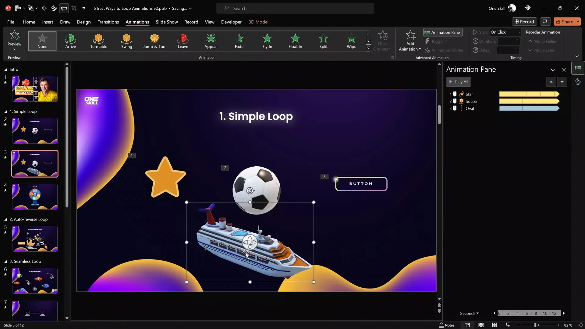 3D ship motion path animation setup